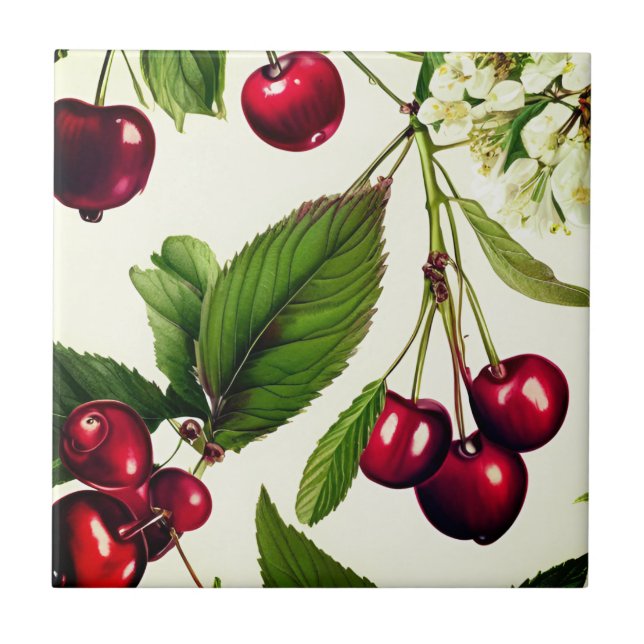 Vintage  Sour  Cherries  Tile (Front)