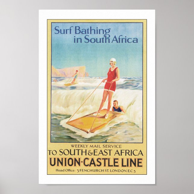 Vintage South Africa Surfing Travel Poster Print (Front)