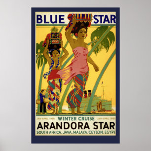 Vintage South African Blue Star Travel Poster