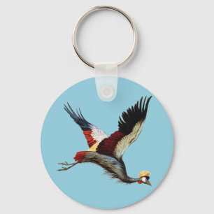 Vintage South African Crowned Crane Flying Art Key Ring