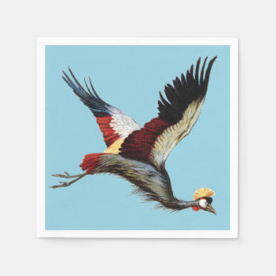 Vintage South African Crowned Crane Flying Art Napkin