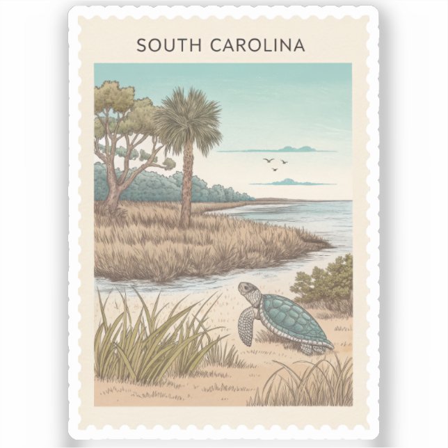 Vintage South Carolina Loggerhead Turtle Stamp (Front)