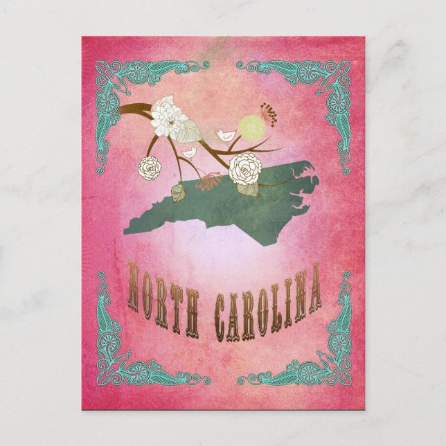 Vintage South Carolina State Map- Candy Pink Postcard (Front)