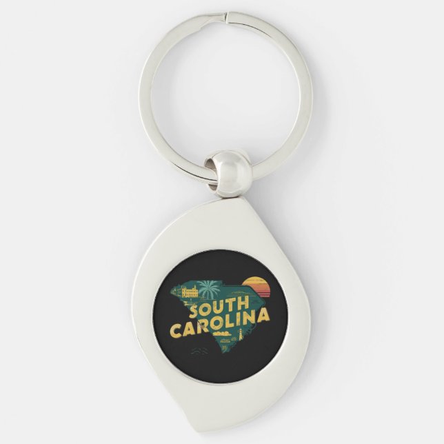 Vintage South Carolina State Map Key Ring (Front)