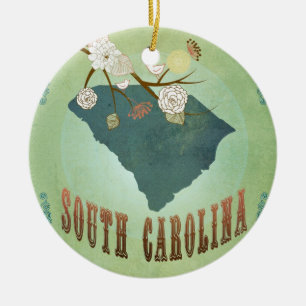Vintage South Carolina State Map – Sage Green Ceramic Tree Decoration