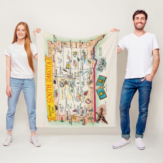 Vintage South Dakota Map Fleece Throw Blanket (In Situ)