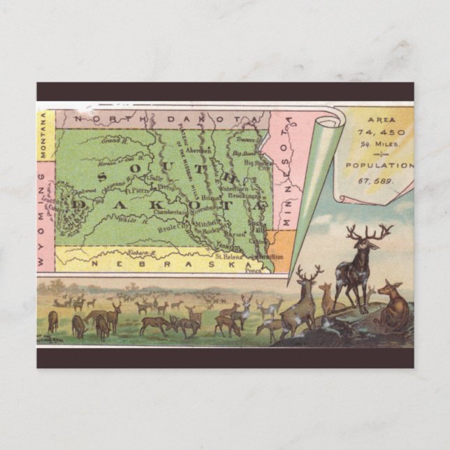 Vintage South Dakota Map Postcard (Front)