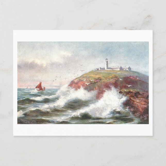 Vintage South Stack Lighthouse in Holyhead, Wales Postcard (Front)
