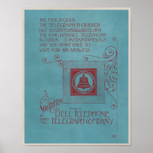 Vintage Southern Bell Telegraph Telephone Advert Poster