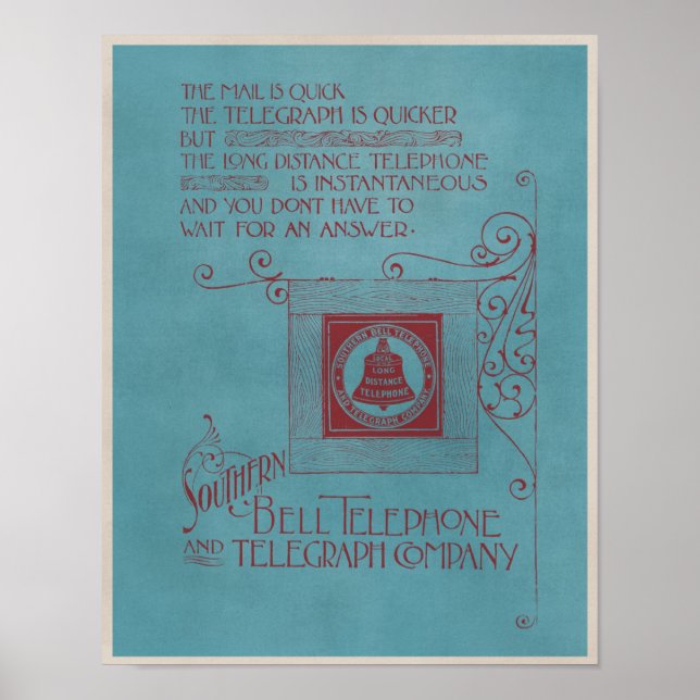 Vintage Southern Bell Telegraph Telephone Advert Poster (Front)