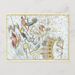 Vintage Southern Sky Constellations Celestial Map Postcard