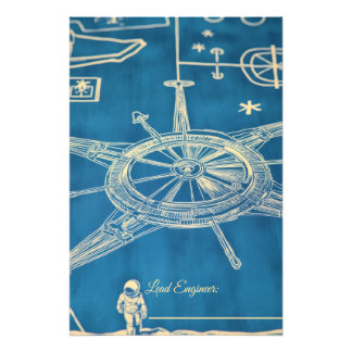 Vintage Space Age Moon Base Blueprint - Retro Sci- Photo Print