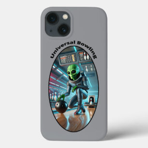 Vintage Space Alien Bowling in an Alley URM iPhone 13 Case