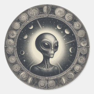 Vintage Space Alien Sci Fi Illustration UFO Classic Round Sticker