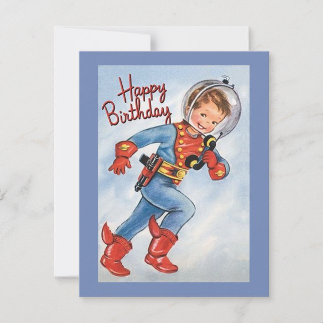 Vintage Space Boy Birthday Holiday Card (Front)
