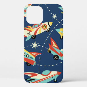 Vintage space cars seamless vintage pattern on dar iPhone 12 case