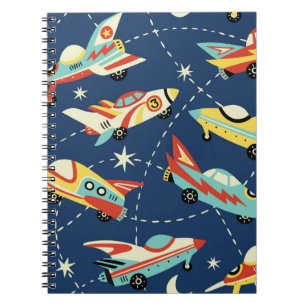 Vintage space cars seamless vintage pattern on dar notebook