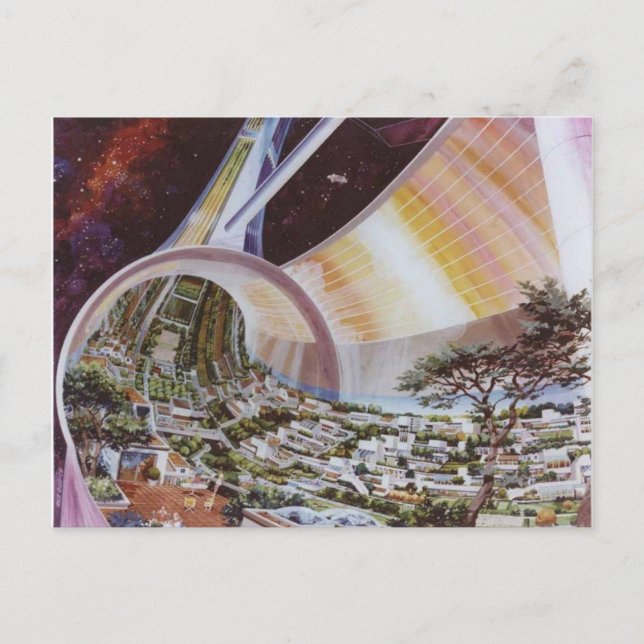 Vintage Space Colony Illustration Postcard (Front)