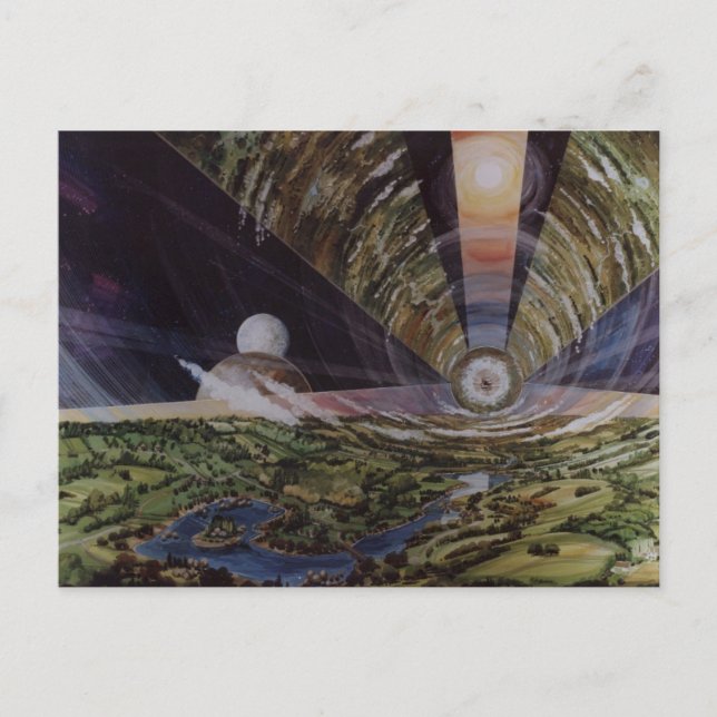 Vintage Space Colony Illustration Postcard (Front)