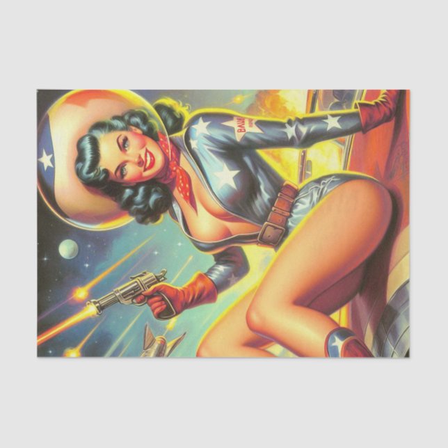 Vintage Space Cowgirl Pin Up Tissue Paper (Front)