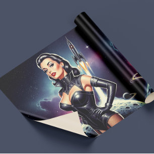 Vintage Space Pin-up Wrapping Paper