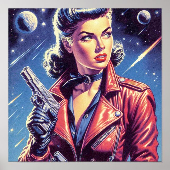 Vintage Space Pulp Girl Poster (Front)