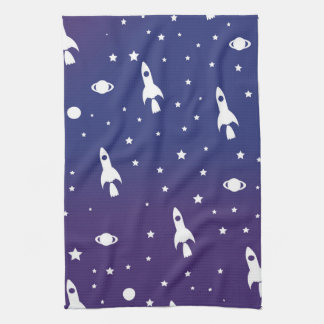 vintage Space Rockets Pattern Tea Towel