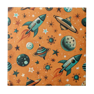 Vintage Spacecraft Rocket Ships Pattern -Cosmic Tile
