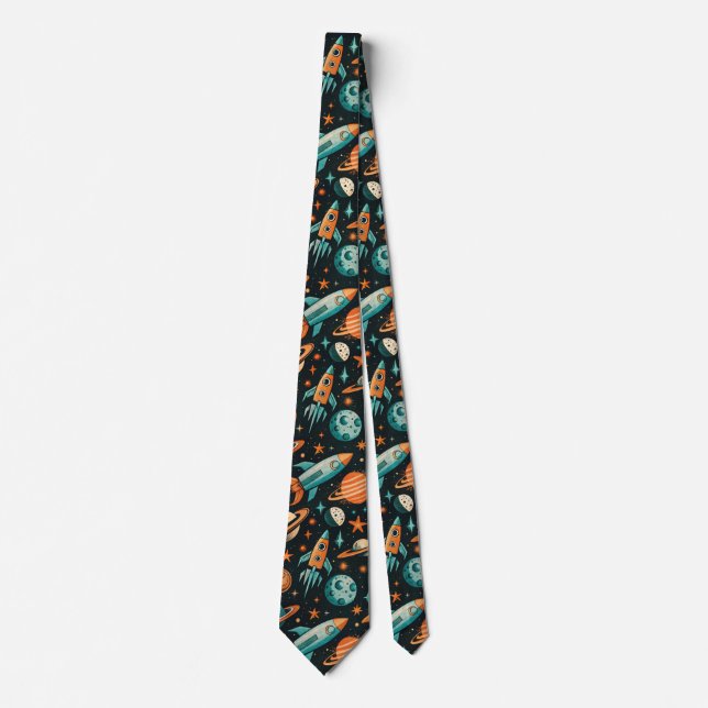 Vintage Spacecraft Rocket Ships Pattern -Cosmos(2) Tie (Front)