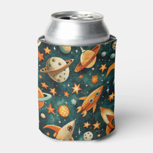 Vintage Spacecraft Rocket Ships Pattern -Cosmos(3) Can Cooler