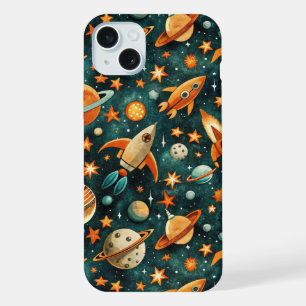 Vintage Spacecraft Rocket Ships Pattern -Cosmos(3) iPhone 15 Plus Case