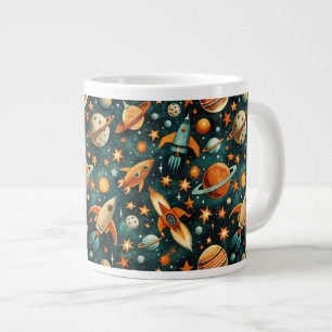 Vintage Spacecraft Rocket Ships Pattern -Cosmos(3) Large Coffee Mug