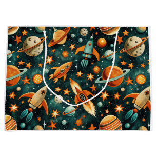 Vintage Spacecraft Rocket Ships Pattern -Cosmos(3) Large Gift Bag
