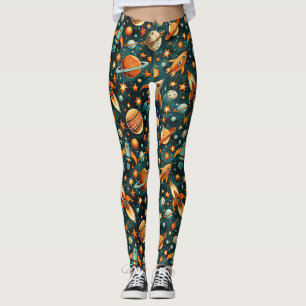 Vintage Spacecraft Rocket Ships Pattern -Cosmos(3) Leggings