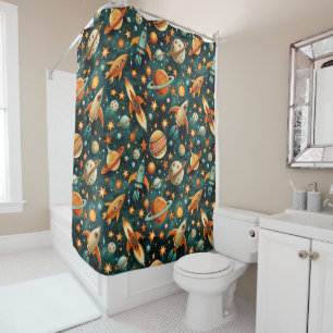 Vintage Spacecraft Rocket Ships Pattern -Cosmos(3) Shower Curtain