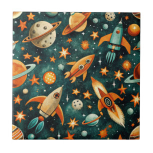 Vintage Spacecraft Rocket Ships Pattern -Cosmos(3) Tile