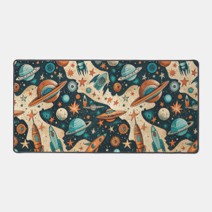 Vintage Spacecraft Rocket Ships Pattern -Cosmos(4) Desk Mat