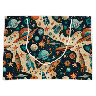 Vintage Spacecraft Rocket Ships Pattern -Cosmos(4) Large Gift Bag