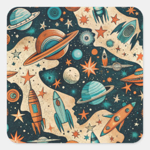 Vintage Spacecraft Rocket Ships Pattern -Cosmos(4) Square Sticker