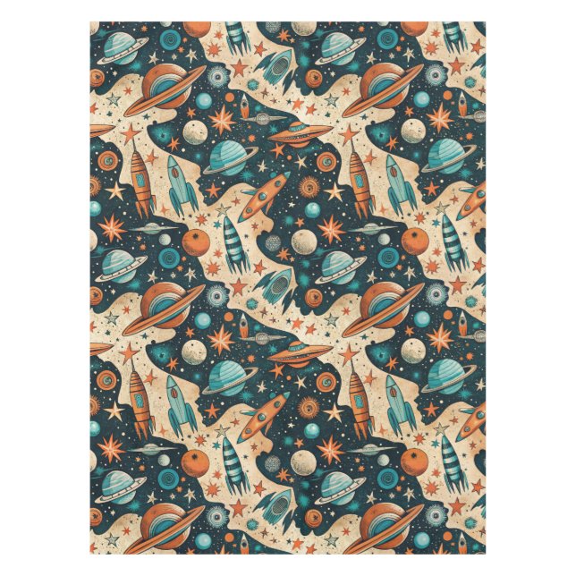 Vintage Spacecraft Rocket Ships Pattern -Cosmos(4) Tablecloth (Front)