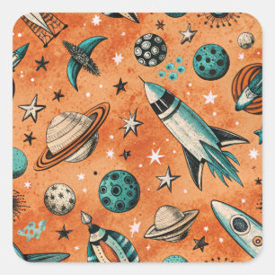 Vintage Spacecraft Rocket Ships Pattern -Cosmos(5) Square Sticker