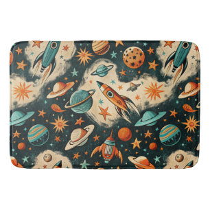 Vintage Spacecraft Rocket Ships Pattern -Cosmos(6) Bath Mat