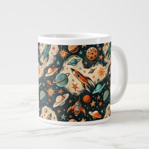 Vintage Spacecraft Rocket Ships Pattern -Cosmos(6) Large Coffee Mug