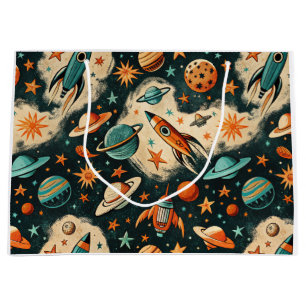Vintage Spacecraft Rocket Ships Pattern -Cosmos(6) Large Gift Bag