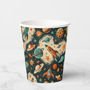 Vintage Spacecraft Rocket Ships Pattern -Cosmos(6) Paper Cups