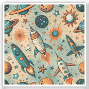 Vintage Spacecraft Rocket Ships Pattern -Cosmos(7)