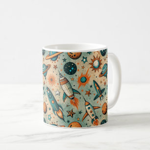 Vintage Spacecraft Rocket Ships Pattern -Cosmos(7) Coffee Mug