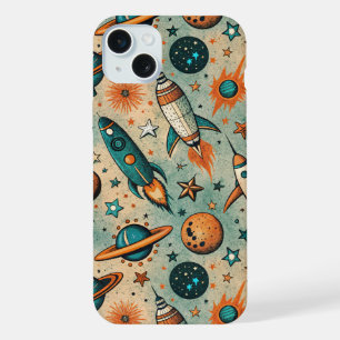 Vintage Spacecraft Rocket Ships Pattern -Cosmos(7) iPhone 15 Plus Case