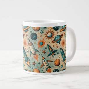 Vintage Spacecraft Rocket Ships Pattern -Cosmos(7) Large Coffee Mug