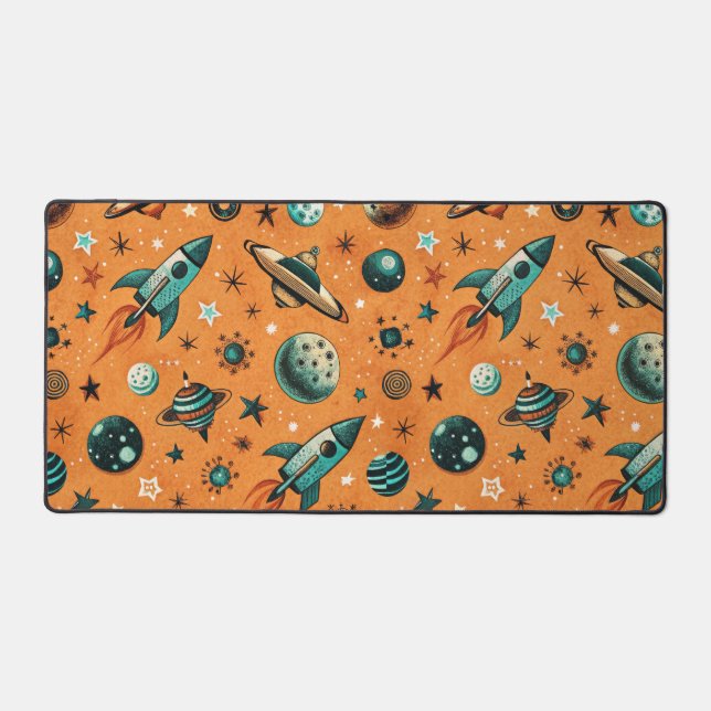 Vintage Spacecraft Rocket Ships Pattern -Cosmos Desk Mat (Front)